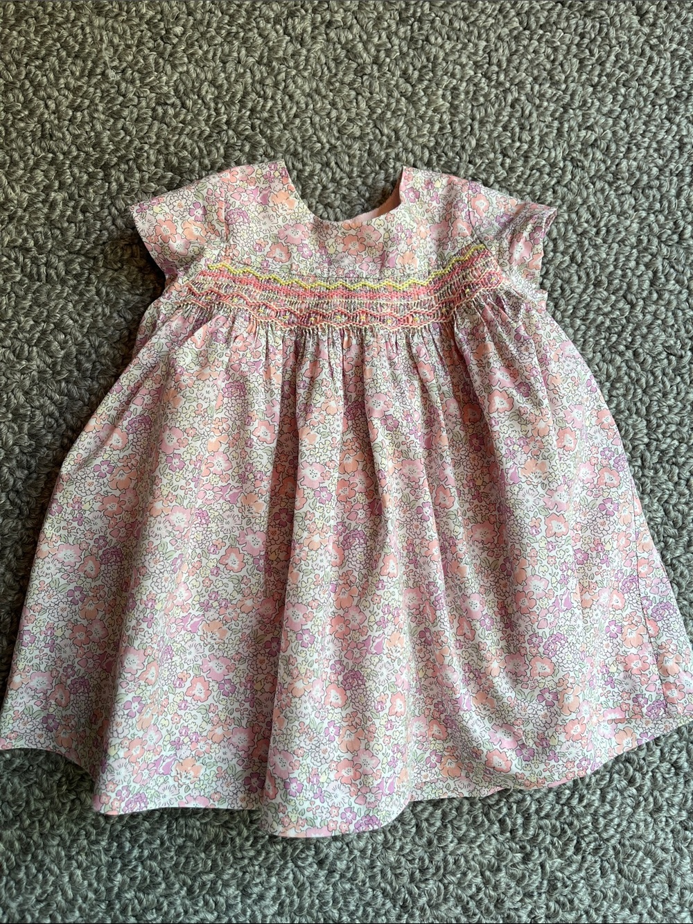Bonpoint Pink Floral Smocked Dress with Pastel Accents